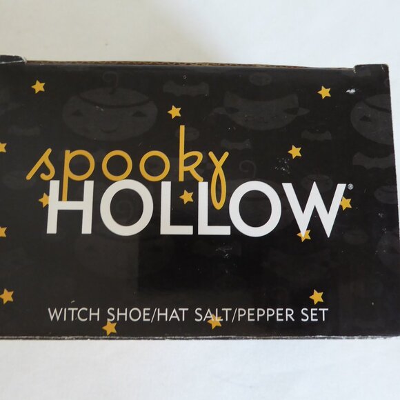 NEW 2003 SPOOKY HOLLOW WITCH HAT BOOT CERAMIC SALT PEPPER SHAKER SET - Picture 13 of 15